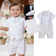 3pcs Set Formal Attire for Baby Boy Bodysuit Vest Hat Gentleman Baby Boss Outfit for Boy 1 Year Old 