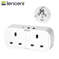 LENCENT UK to EU Euro European Plug Adapter with 1 Type C and 2 USB Ports LENCENT 2 Way Grounded Travel Adapter for Spain Germany France Portugal Greece Russia Netherlands Turkey and more(Type E/F)
