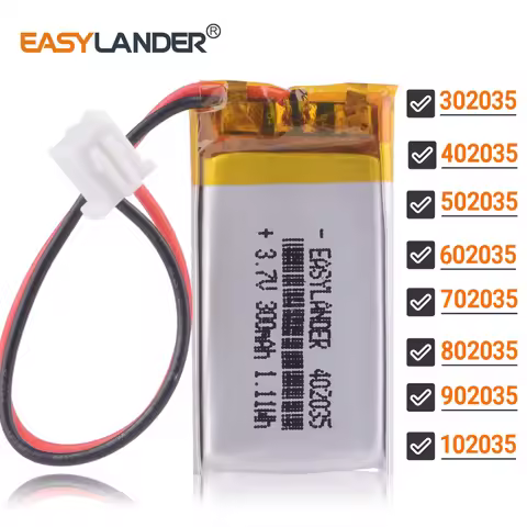 3.7V 250mAh 402035 Lithium Polymer Rechargeable Battery JST2.54 2Pin 302035 502035 602035 702035 802