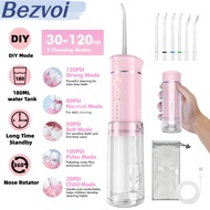 Bezvoi Y825 Pink Water Flosser Travel Portable Oral Irrigator with Telescopic 180ML Water Tank, 5 Mo