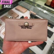 Miu Miu 5MB006 Madras 珍珠蝴蝶結裝飾山羊皮零錢卡包 乾燥玫瑰粉色【促銷品】