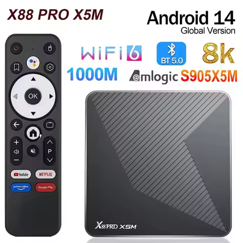 X88 PRO X5M Android 14 TV Box Amlogic S905X5M CPU 2.0GHz HDR 8k Dual Wifi 2.4G 5G BT5.0 1000M Lan 3D