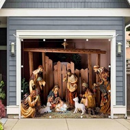 1PC 8x7ft Birth of Jesus Garage Door Banner Decorations Holy Nativity Christmas Manger Scene Photogr