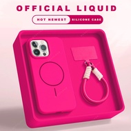 New Magnetic attraction Liquid Silicone With Lanyard Phone Case For iPhone 15 14 16 Plus 11 12 13 16