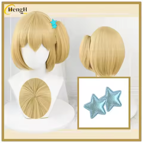 In Stock Yachi Hitoka Synthetic Wig Anime Short 30cm Warm Golden Ponytail Clip Cosplay Anime Wig Hea