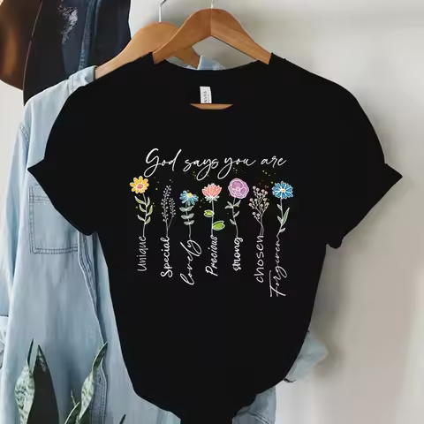 God Says You Are Unique Print T Shirt Women Gospel Music Fashion Streetwear Tops Vintage Religion Fa