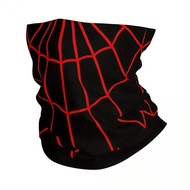 Spider Web Design Men's Neck Warmer Headband - Black & Red Contrast Tube Scarf for Skiing, Running, 