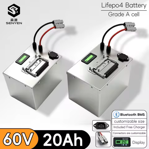 Rechargeable 60V 20Ah Lifepo4 lithium battery pack with BMS 20S for scooter bike Tricycle Solar Back