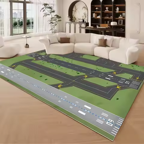 Airplane and Airport Model Pattern Carpet, Non-Slip Floor Mat, Living Room Decor, Boy's Room Decor, 