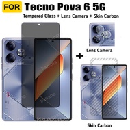 Tecno Pova 6 Anti-Spy Tempered Glass for Pova 6 Pro 5G Privacy Screen Protector Tempered Glass 3 in 1 Carbon Fiber Film and Camera Protector