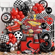 81pcs McQueen Racing Car Theme Black Red Metallic Balloons with 32inch Black Number Balloons Set for