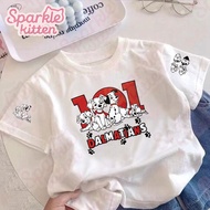 Kitten Children's Cartoon Dalmatians Print Short-Slept T-Shirt Dalmatians Letter Chest