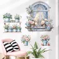 Potted Plant Fake Window Flowers Small Fresh Wall Stickers Waterproof Self-Adhesive Bedroom Bedside 
