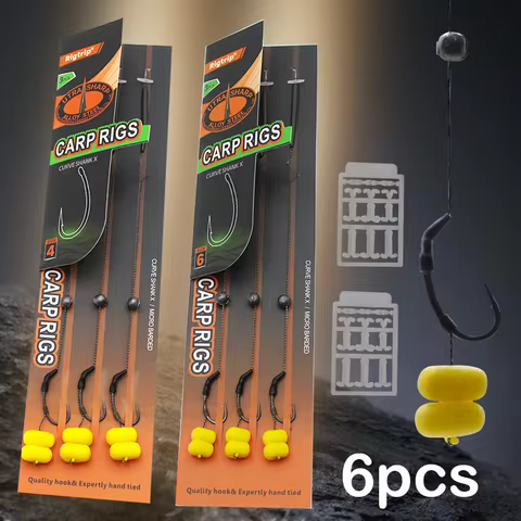 2 packs=6pcs Carp Fishing Rig with Corn Balanced Corn Rigs Ready Tied Hair Rig Curve Shank Hook Size