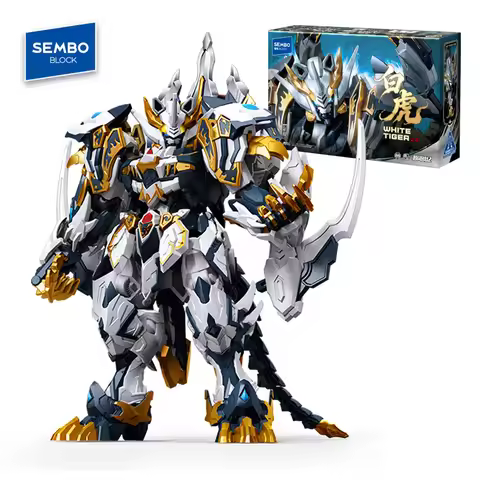 SEMBO BLOCK Cool White Tiger Mecha Assembly Building Blocks Kits MOC Robot Model Bricks Collectible 