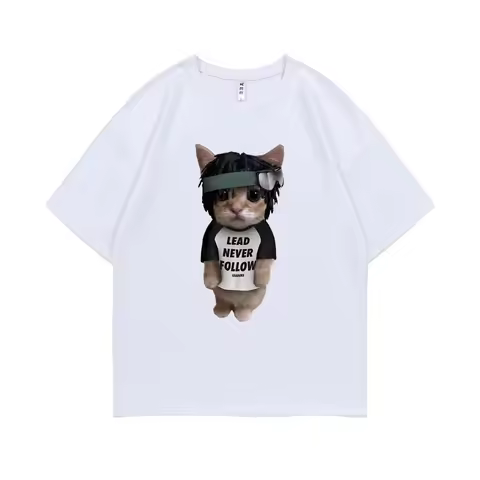 Rapper Chief Keef Kitty Lead Never Follow Printed T Shirt Male 100% Cotton Tshirt Men Funny Tees Men