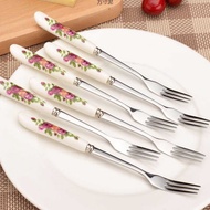 Six Fruit Fork Set Stainless Steel Fruit Fork Fruit Pick Dessert Fork Small Fork Mooncake Fork Dinne