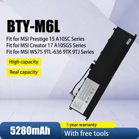 BTY-M6L Laptop Battery for MIS GS65 GS75 Stealth Thin PS63 P65 P75 8RF for Creator 8RC 9SC MS-16Q3 M