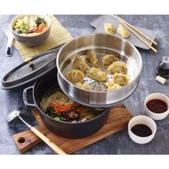 STAUB Cast Iron Round Cocotte 24cm with FOC Steamer