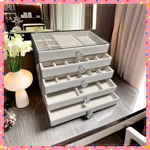New upgrades 5 Layers of Velvet Jewellery Organiser Drawer Velvet Jewelry Box Earrings Bracelet Orga