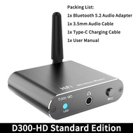 VAORLO ตัวรับสัญญาณเสียง5.2บลูทูธของแท้ D300 CSR Qualcomm ความหน่วงต่ำ APTX HD HIFI สเตอริโอ3.5มม. A