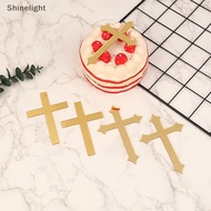 [shinelight] 5Pcs 10*7cm Acrylic Cross Gold Topper Firstmunion Minimalist Cake Insert for Birthday P