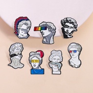 Retro Roman Sculpture Cartoon Brooch Creative Art Nouveau Metal Badge Trendy Fashion Clothing Pin Je