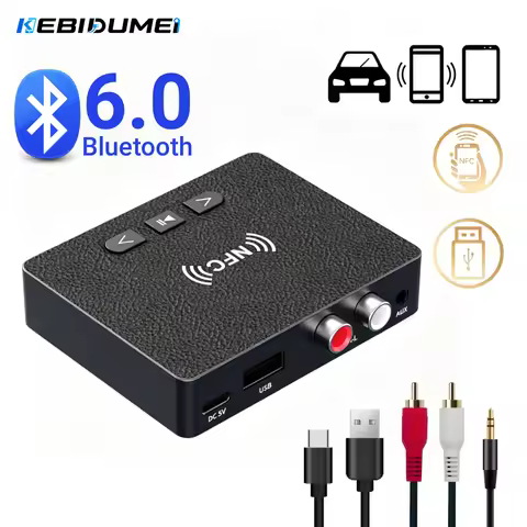 KEBIDUMEI NFC Bluetooth 6.0 Audio Receiver 3.5mm AUX R/L RCA HIFI Music Wireless Adapter USB U-Disk 