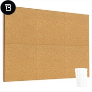 TRB 12inch X 12inch Cork Tiles, 6 Pack Cork Boards for Wall with Safe Removable Adhesive Tabs, Large