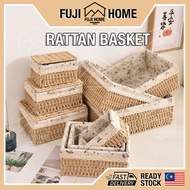 🏠READY STOCK🏠 Rattan Basket Storage Basket with Lid Woven Basket Organizer Fabric Rattan Box Picnic 