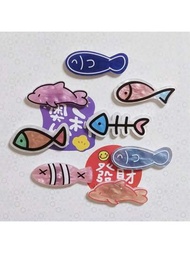 8入組海洋風格的海豚＆魚＆骨頭形狀3D冰箱磁鐵照片記事板，適用於廚房辦公室裝飾