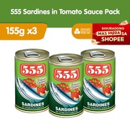 555 Sardines in Tomato Sauce 155g (Pack of 3) - Rich in Calcium, Protein and Lycopene Canned Sardine