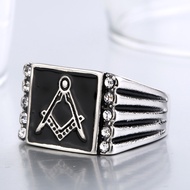Cincin Simbol Masonic Beier Stainless Premium / Masonic CZ Signet Ring Stainless Steel Square Flat B