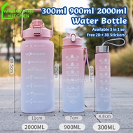 500ml 900ml 2000ml 2L Large Capacity Water Bottle with Straw Gradient Colour Air Botol Viral Water B