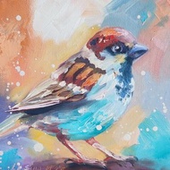 麻雀油畫雀小藝術雀藝術品麻雀繪畫雀藝術