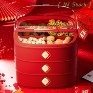 [ IN STOCK ] Chinese New Year Candy Fruit Tray, Red Flip Cover Snacks Plate, Snack Storage Box Divid