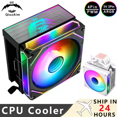 QiuzAim Argb Fan Infinite Mirror Cpu Cooler 120mm PC Air-cooled Processor 4/6 Heat Pipe install LGA2