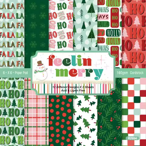 24 Sheets 6"X6" Feelin Merry/Happy Christmas Paper Pad Pattern Papers Design Paper for Decorative Cr