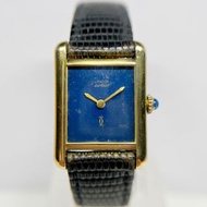 Cartier "Lapis" Tank Must 卡地亞 坦克 鍍金古董錶 機械錶 特殊藍面 手動上鍊 時計 手錶