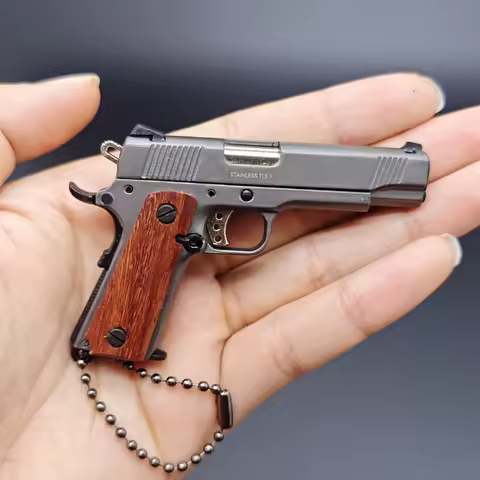1911 Kimber Grey Keychain Metal Gun Keychain with Wood Handle Mini Pistol Keychain Best Gift for Man