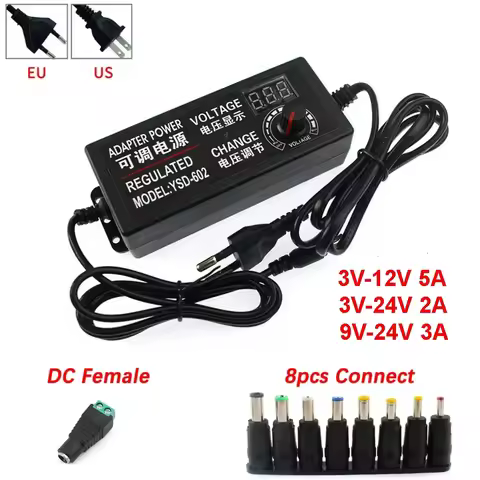 AC To DC Adjustable Power Supply Adapter DC 3V-12V 3V-24V 9V-24V 2/3/5A Universal Adapter with LED D