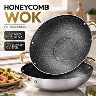 Kuali Sarang Lebah Korea Tidak Melekat | Korean Honeycomb Wok Stainless Steel Non-Stick Pan untuk Da