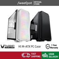 INVASION H1 Micro ATX Gaming Casing Black / White H-1 M-ATX Chassis with 2x 140mm and 1 x 120mm RGB 