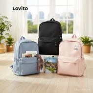 Lovito Trendy Backpack Women''s Colorblock Double Strap Multi-pocket Backpack L41BA05 (White/Pink/Bl