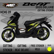 Cutting Sticker Beat Deluxe - Aksesoris Motor Stiker Honda Beat 2020 2021 2022 Schotlite Cutting Stiker Striping Lis Variasi Beat Deluxe / CBS / ISS / Street Hologram Laser Krom Pelangi dan Warna Solid Simple Minimalis Elegant Stylish MCMG 09