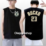 Okejayashop Men's Lekbong T-Shirt NBA Bucks 23 Logo Men's Sleeveless Top Latest Singlet