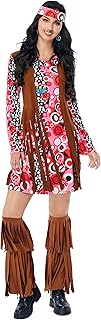 Women's Hippie Costume 60s 70s Outfit Clothes Peace Sign Necklace Retro Dress Ankle Socks