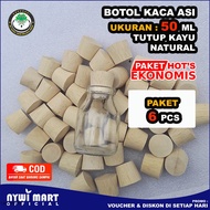 ( ISI 1 LUSIN ) Botol ASI Kaca 50ml Tutup Kayu Natural / Botol Bayi / Botol Kaca 50ml / Botol Vial 5