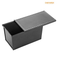 CHEFMADE Non-stick Covered Loaf Pan Black Slide Corrugated Toast Box Baking Mold Loaf Pan with Lid Bakeware Carbon Steel