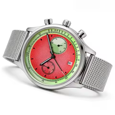 Chronograph Creative Watermelon Dial Quartz Wrist Escapement Time Watch Speedmaster Watch Men Red Sp